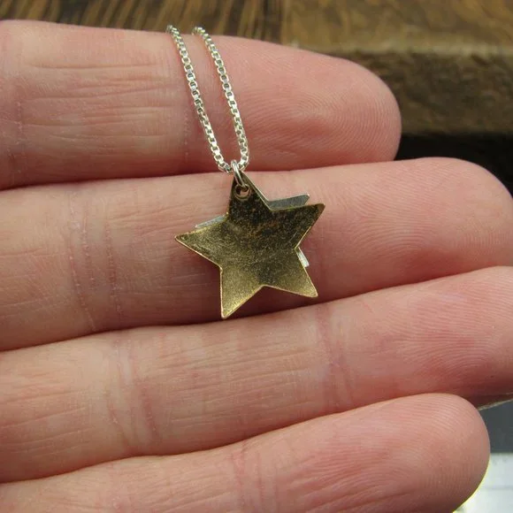 18" Sterling Silver Double Star Pendant Necklace Vintage - Picture 3 of 6